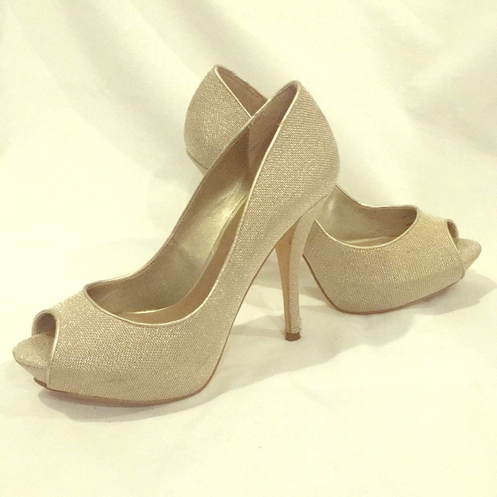 ZARA Gold Peep Toe Heels